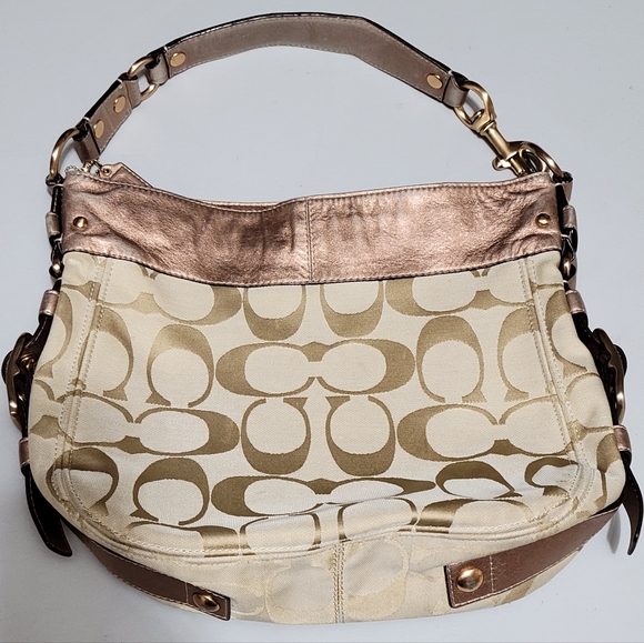 🩷RARE🩷 Authentic Coach Signature Metallic Rose Blush Large Shoulder Bag - Picture 3 of 16